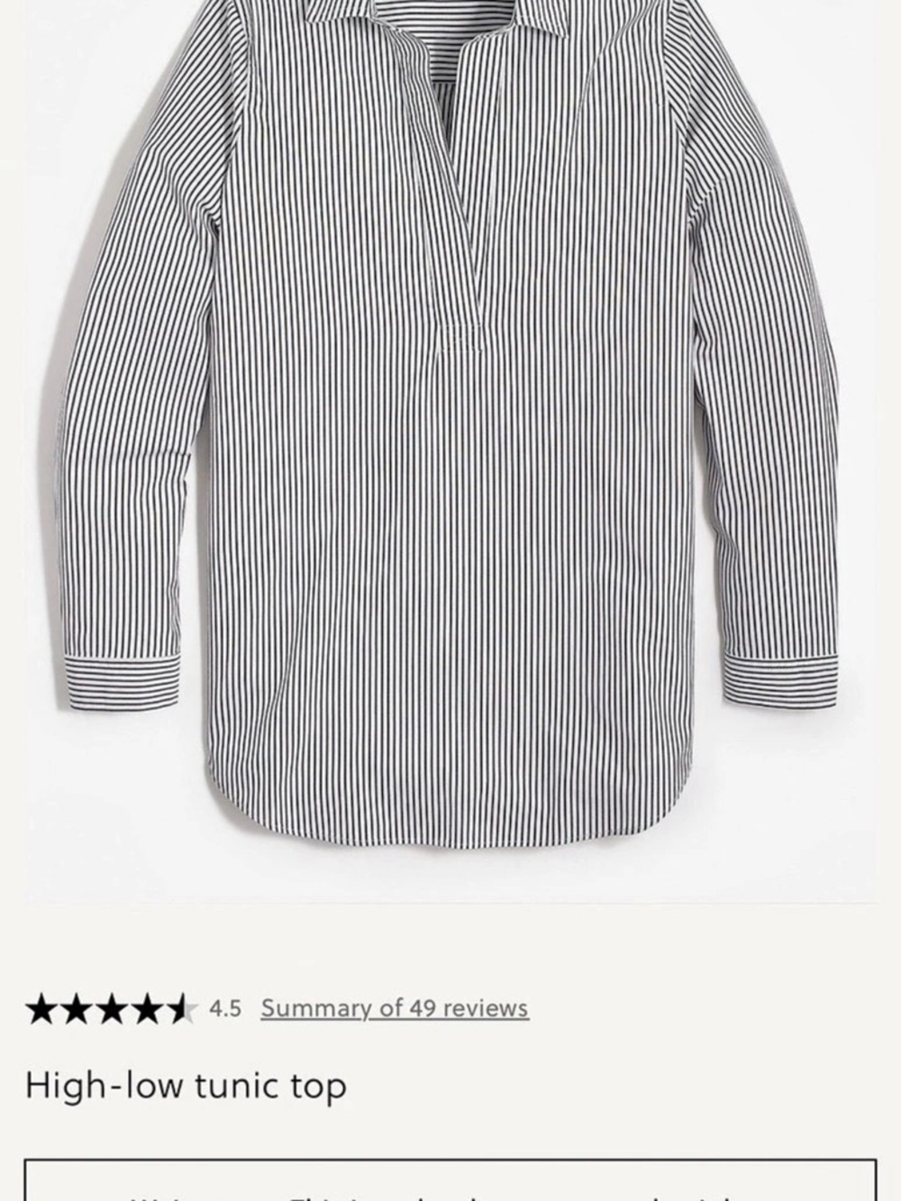 J.Crew Factory Linen-cotton blend high-low tunic top Striped Tunic Top in White